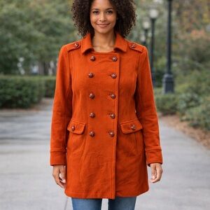 Lands' End Double Breasted Orange Long Wool Peacoat SIZE 10